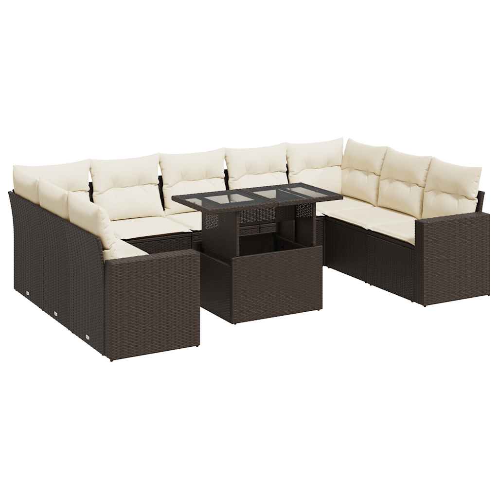 10-delige Loungeset met kussens poly rattan bruin is nu te koop bij PeponiXL, paradijselijk wonen!