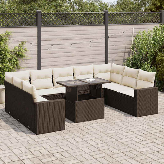 10-delige Loungeset met kussens poly rattan bruin is nu te koop bij PeponiXL, paradijselijk wonen!