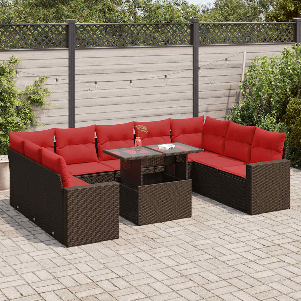 10-delige tuinbankset met kussens, bruin polyrotan en acacia is nu te koop bij PeponiXL, paradijselijk wonen!