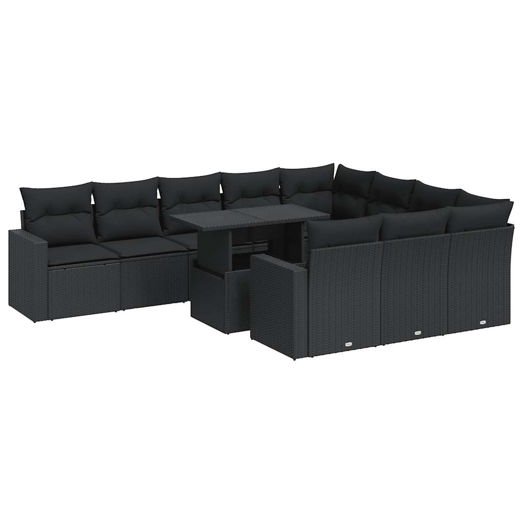 11-delige Loungeset met kussens poly rattan zwart is nu te koop bij PeponiXL, paradijselijk wonen!