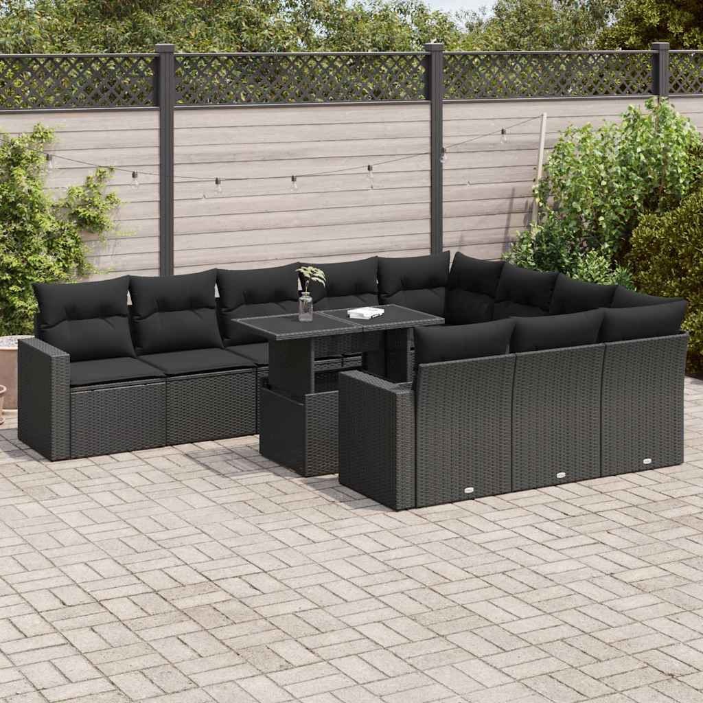 11-delige Loungeset met kussens poly rattan zwart is nu te koop bij PeponiXL, paradijselijk wonen!