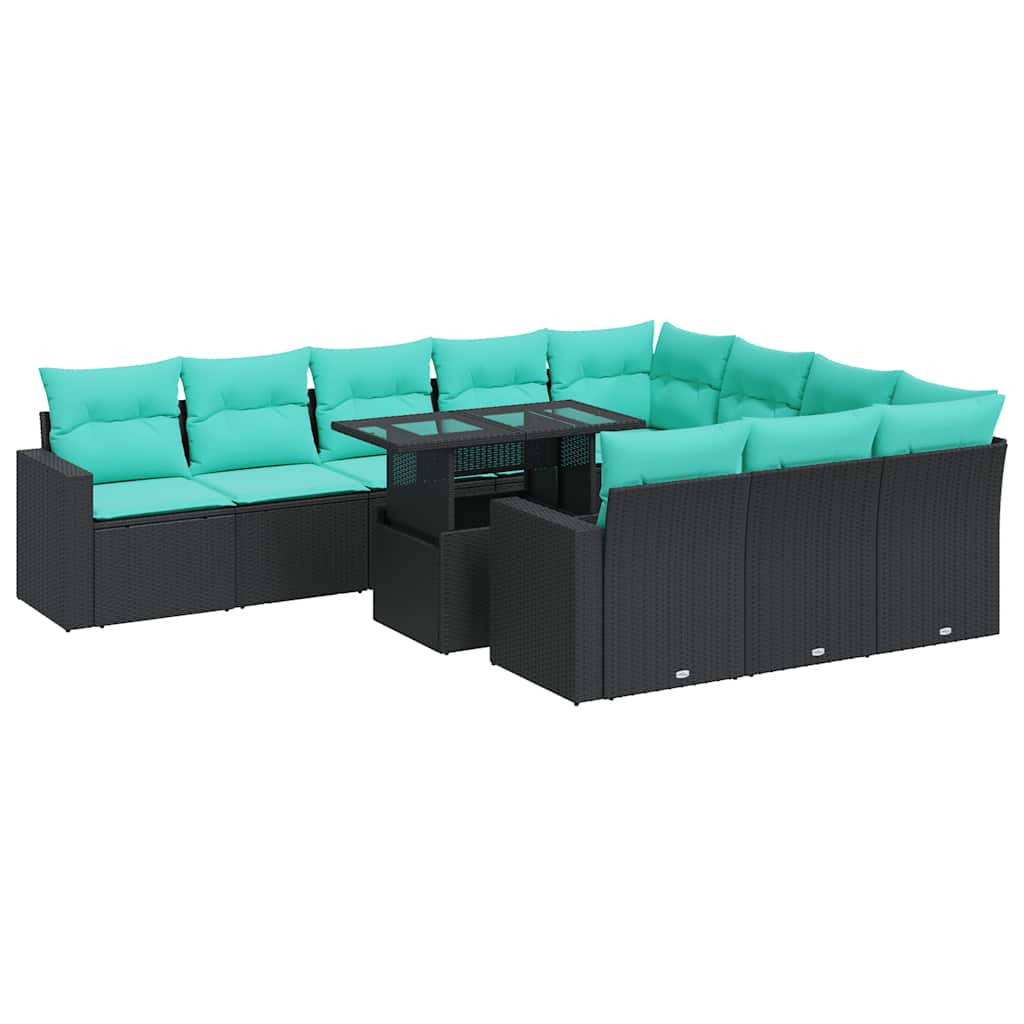 11-delige Loungeset met kussens poly rattan acacia zwart is nu te koop bij PeponiXL, paradijselijk wonen!