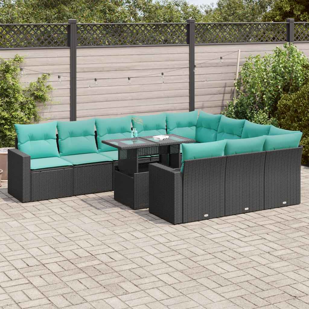 11-delige Loungeset met kussens poly rattan acacia zwart is nu te koop bij PeponiXL, paradijselijk wonen!