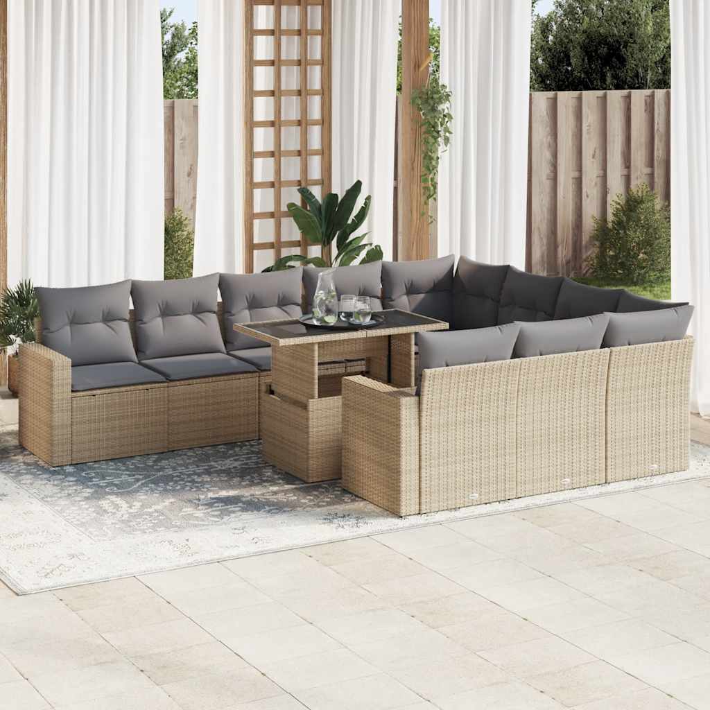 11-delige Tuinset met kussens poly rattan beige is nu te koop bij PeponiXL, paradijselijk wonen!