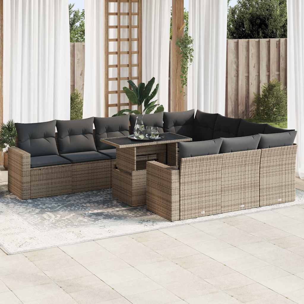 11-delige Loungeset met kussens poly rattan grijs is nu te koop bij PeponiXL, paradijselijk wonen!