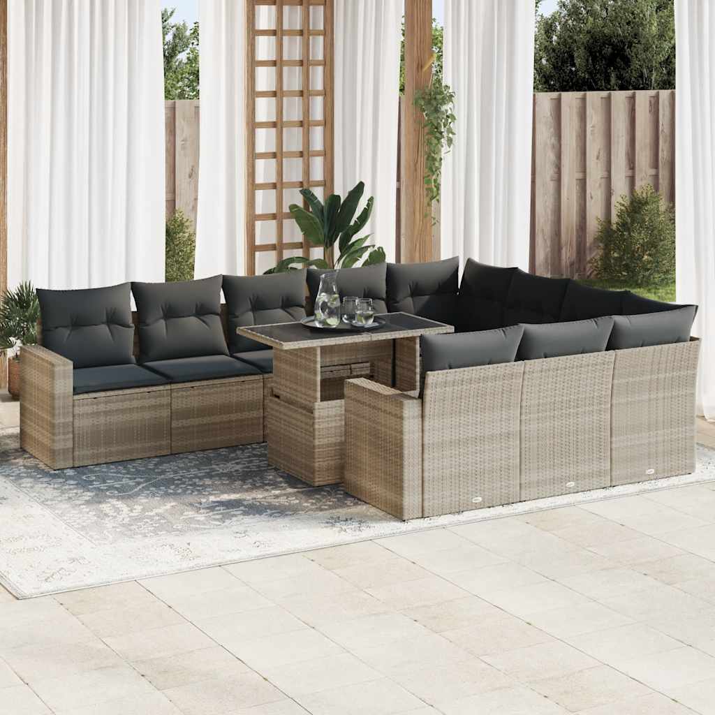 11-delige Loungeset met kussens poly rattan lichtgrijs is nu te koop bij PeponiXL, paradijselijk wonen!