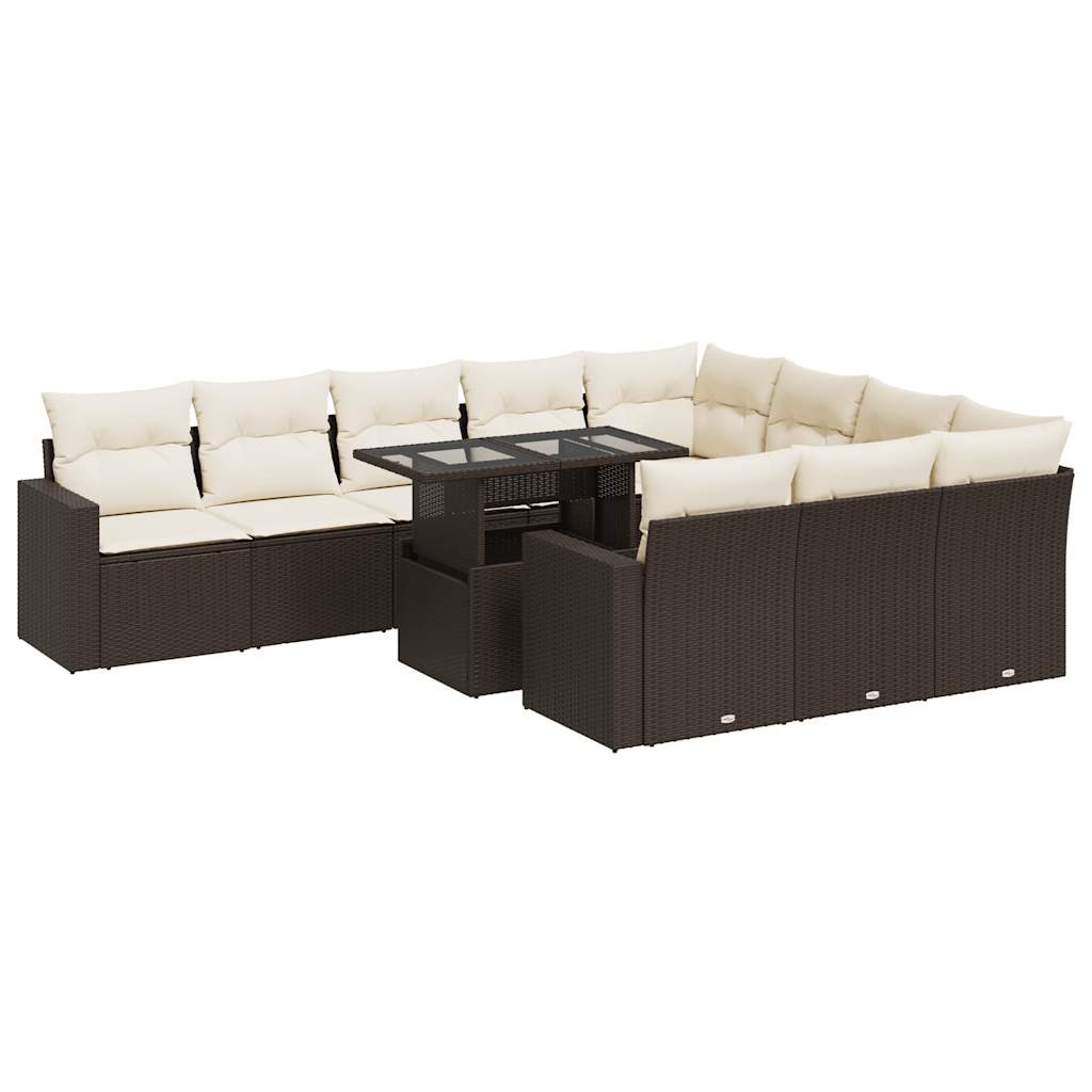 11-delige Loungeset met kussens poly rattan bruin is nu te koop bij PeponiXL, paradijselijk wonen!