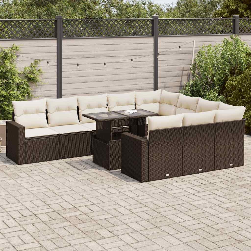 11-delige Loungeset met kussens poly rattan bruin is nu te koop bij PeponiXL, paradijselijk wonen!
