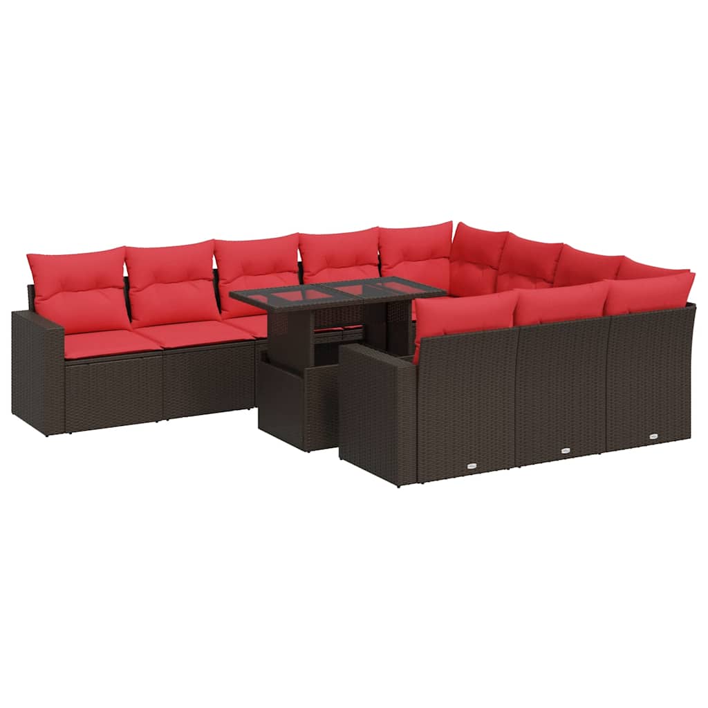 11-delige Loungeset met kussens poly rattan acacia bruin is nu te koop bij PeponiXL, paradijselijk wonen!