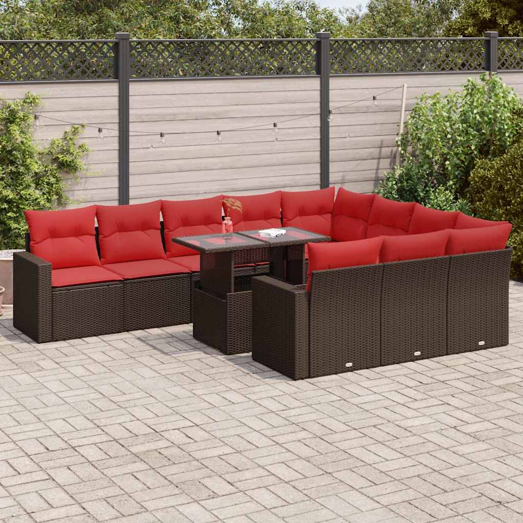 11-delige Loungeset met kussens poly rattan acacia bruin is nu te koop bij PeponiXL, paradijselijk wonen!