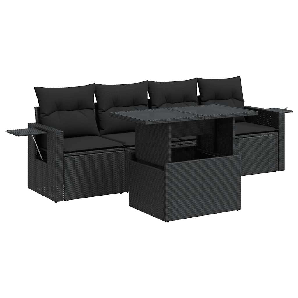 5-delige Loungeset met kussens poly rattan zwart is nu te koop bij PeponiXL, paradijselijk wonen!