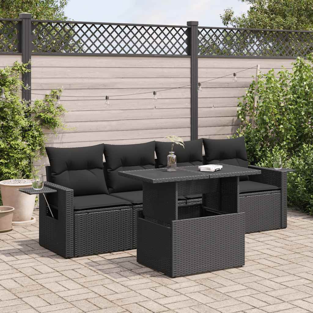 5-delige Loungeset met kussens poly rattan zwart is nu te koop bij PeponiXL, paradijselijk wonen!