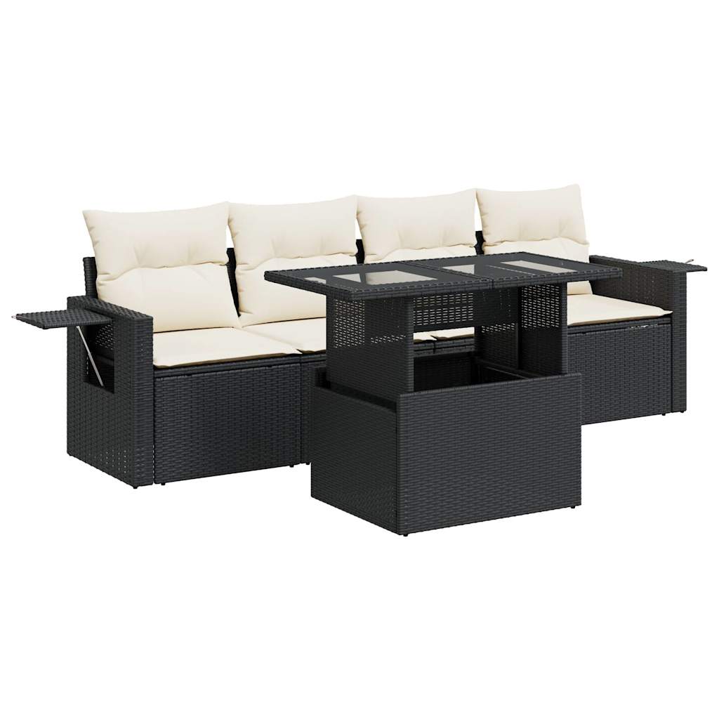 5-delige Loungeset met kussens poly rattan zwart is nu te koop bij PeponiXL, paradijselijk wonen!
