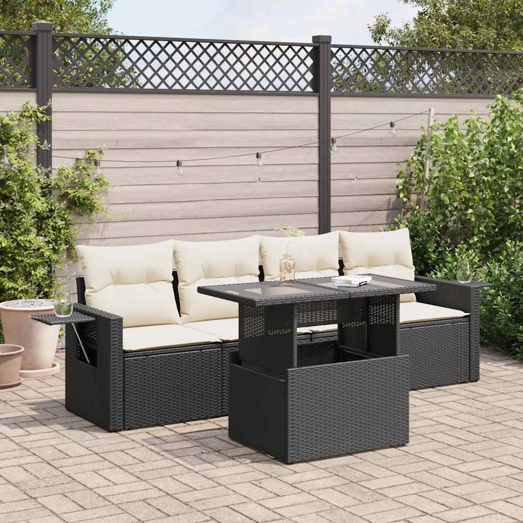 5-delige Loungeset met kussens poly rattan zwart is nu te koop bij PeponiXL, paradijselijk wonen!