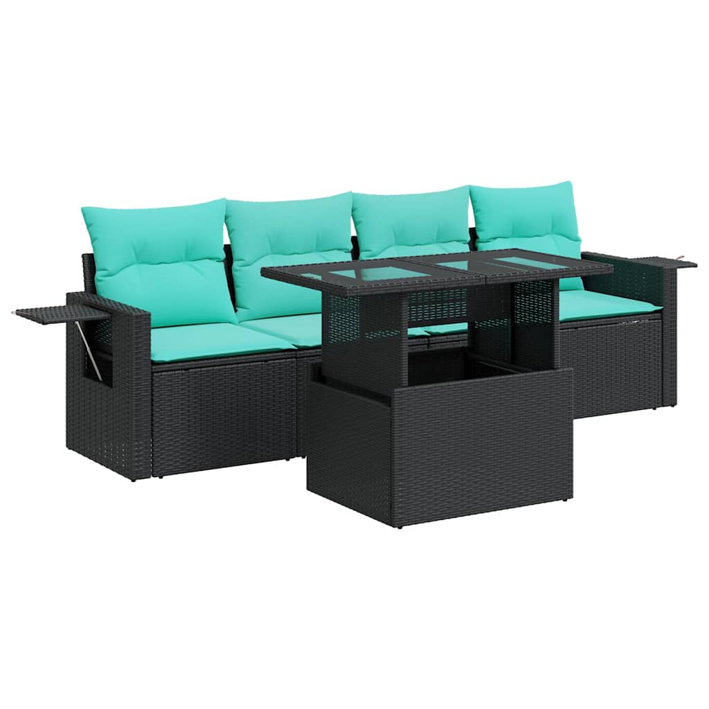 5-delige Loungeset met kussens poly rattan acacia zwart is nu te koop bij PeponiXL, paradijselijk wonen!