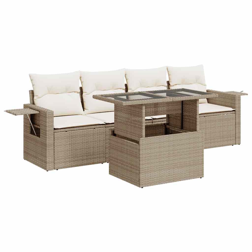 5-delige Loungeset met kussens poly rattan beige is nu te koop bij PeponiXL, paradijselijk wonen!