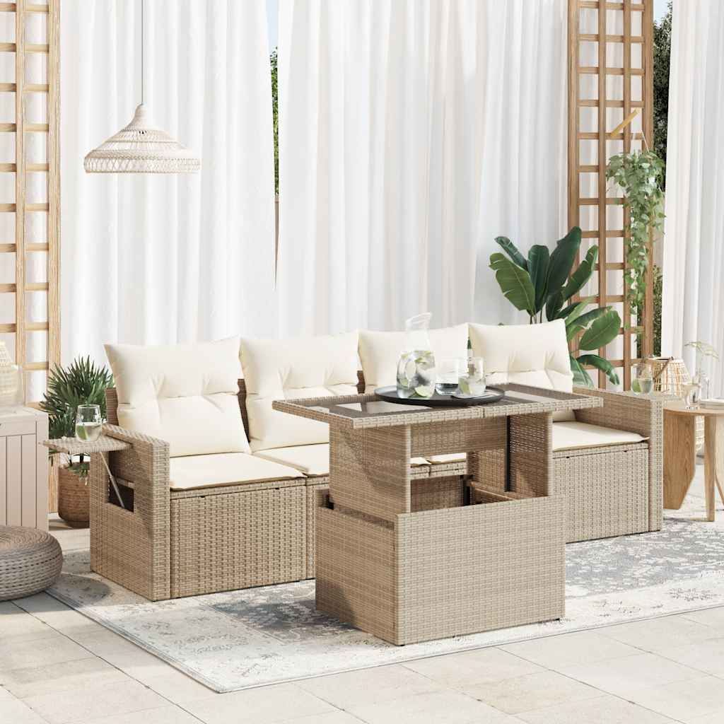 5-delige Loungeset met kussens poly rattan beige is nu te koop bij PeponiXL, paradijselijk wonen!