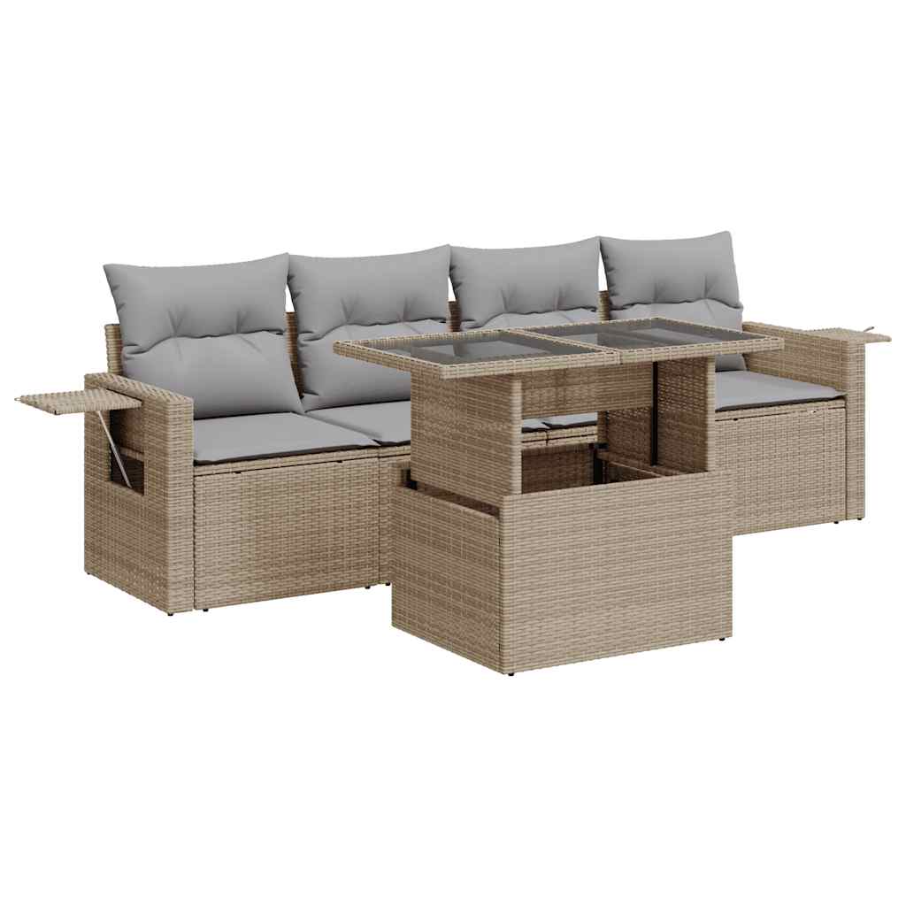 5-delige Loungeset met kussens poly rattan beige is nu te koop bij PeponiXL, paradijselijk wonen!