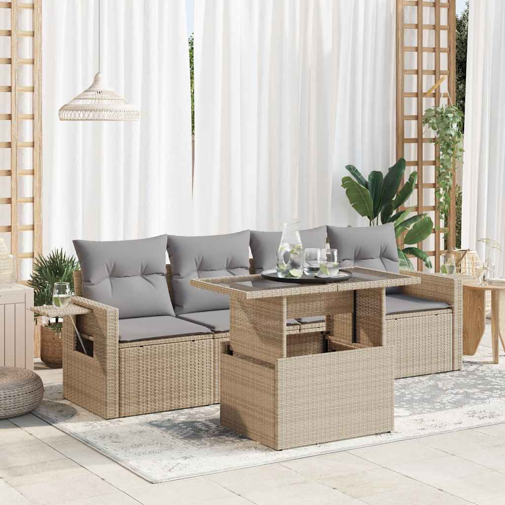 5-delige Loungeset met kussens poly rattan beige is nu te koop bij PeponiXL, paradijselijk wonen!