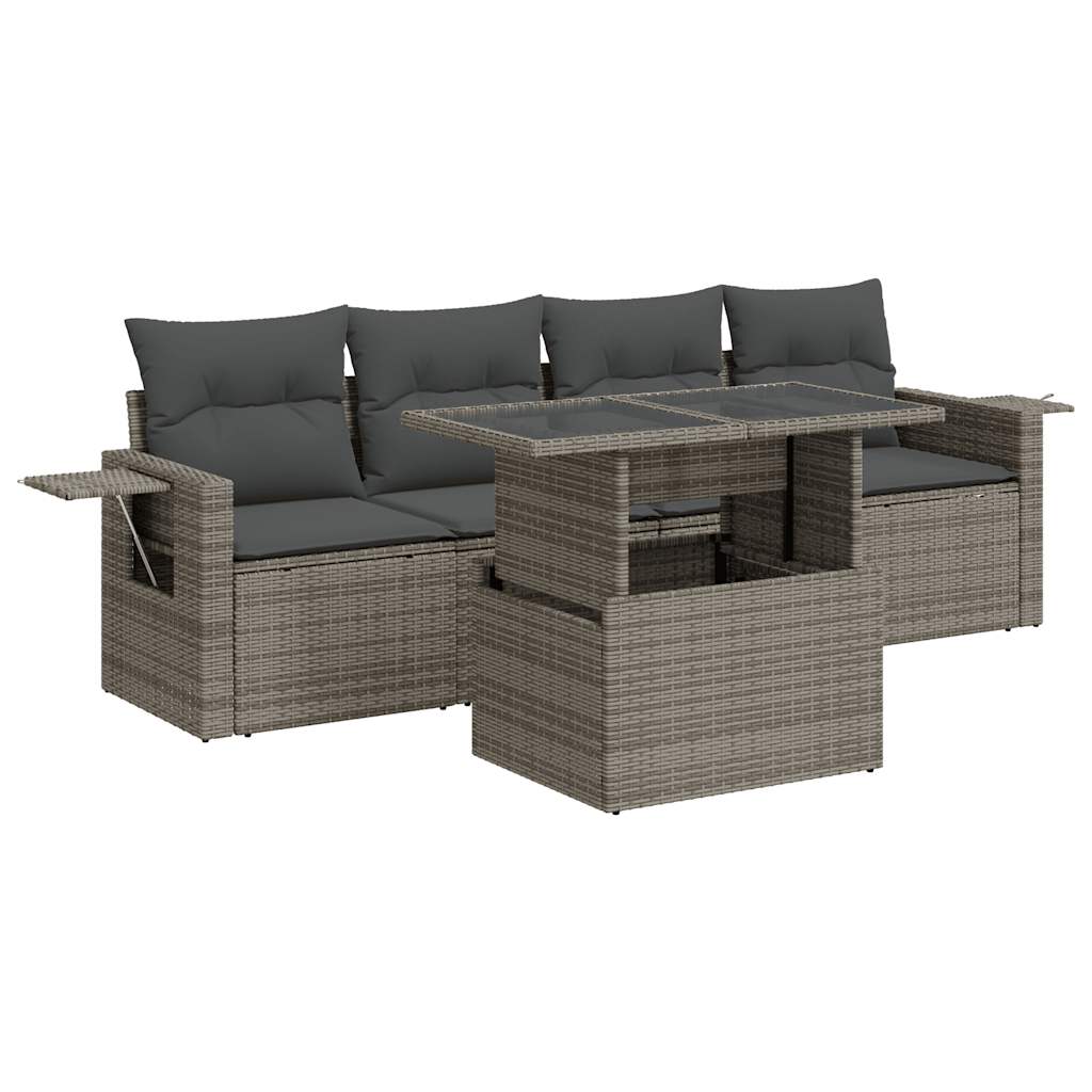 5-delige Loungeset met kussens poly rattan grijs is nu te koop bij PeponiXL, paradijselijk wonen!