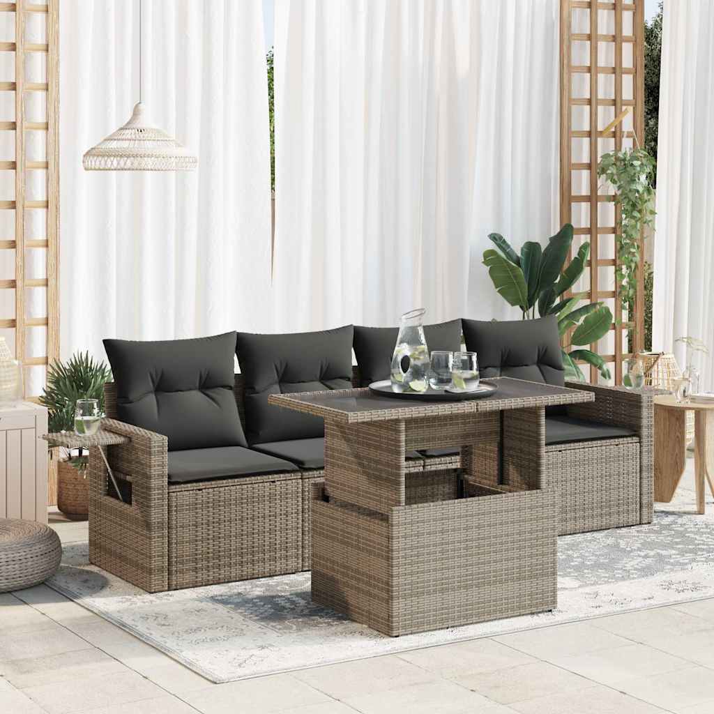 5-delige Loungeset met kussens poly rattan grijs is nu te koop bij PeponiXL, paradijselijk wonen!