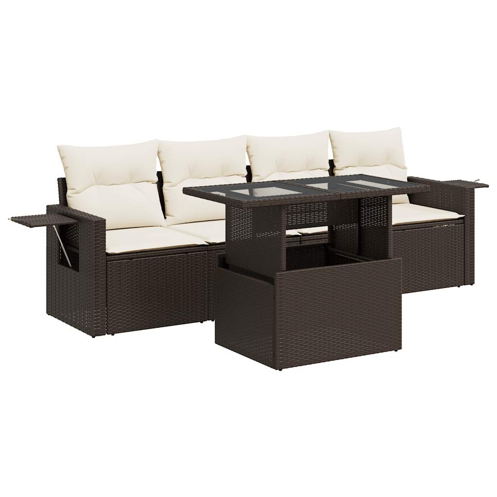 5-delige Loungeset met kussens poly rattan bruin is nu te koop bij PeponiXL, paradijselijk wonen!