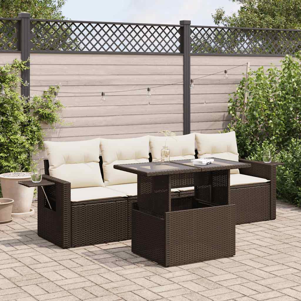 5-delige Loungeset met kussens poly rattan bruin is nu te koop bij PeponiXL, paradijselijk wonen!