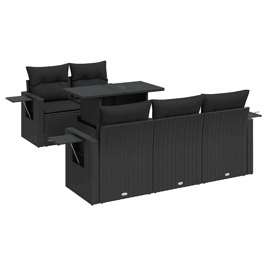 6-delige Loungeset met kussens poly rattan zwart is nu te koop bij PeponiXL, paradijselijk wonen!