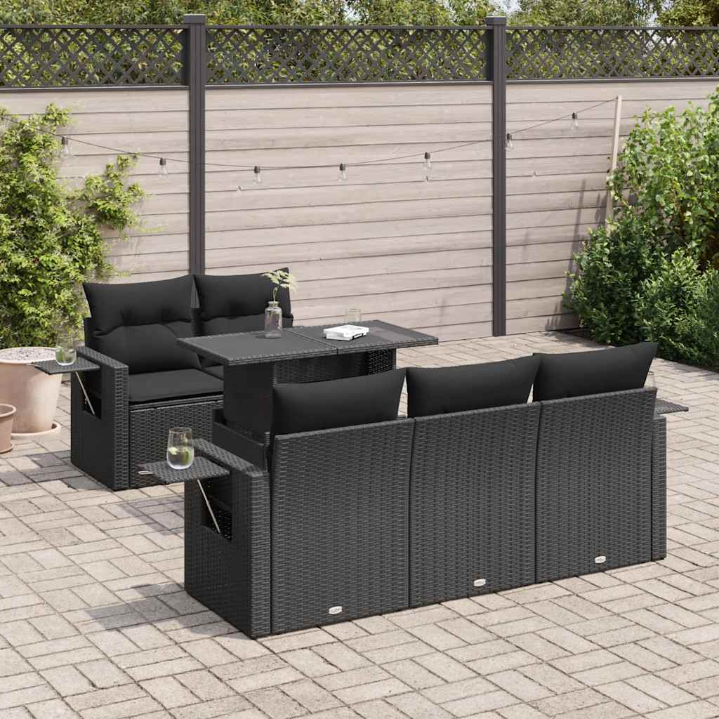 6-delige Loungeset met kussens poly rattan zwart is nu te koop bij PeponiXL, paradijselijk wonen!