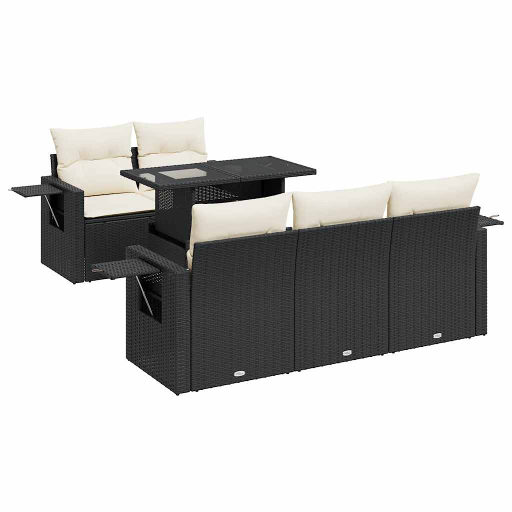 6-delige Loungeset met kussens poly rattan zwart is nu te koop bij PeponiXL, paradijselijk wonen!