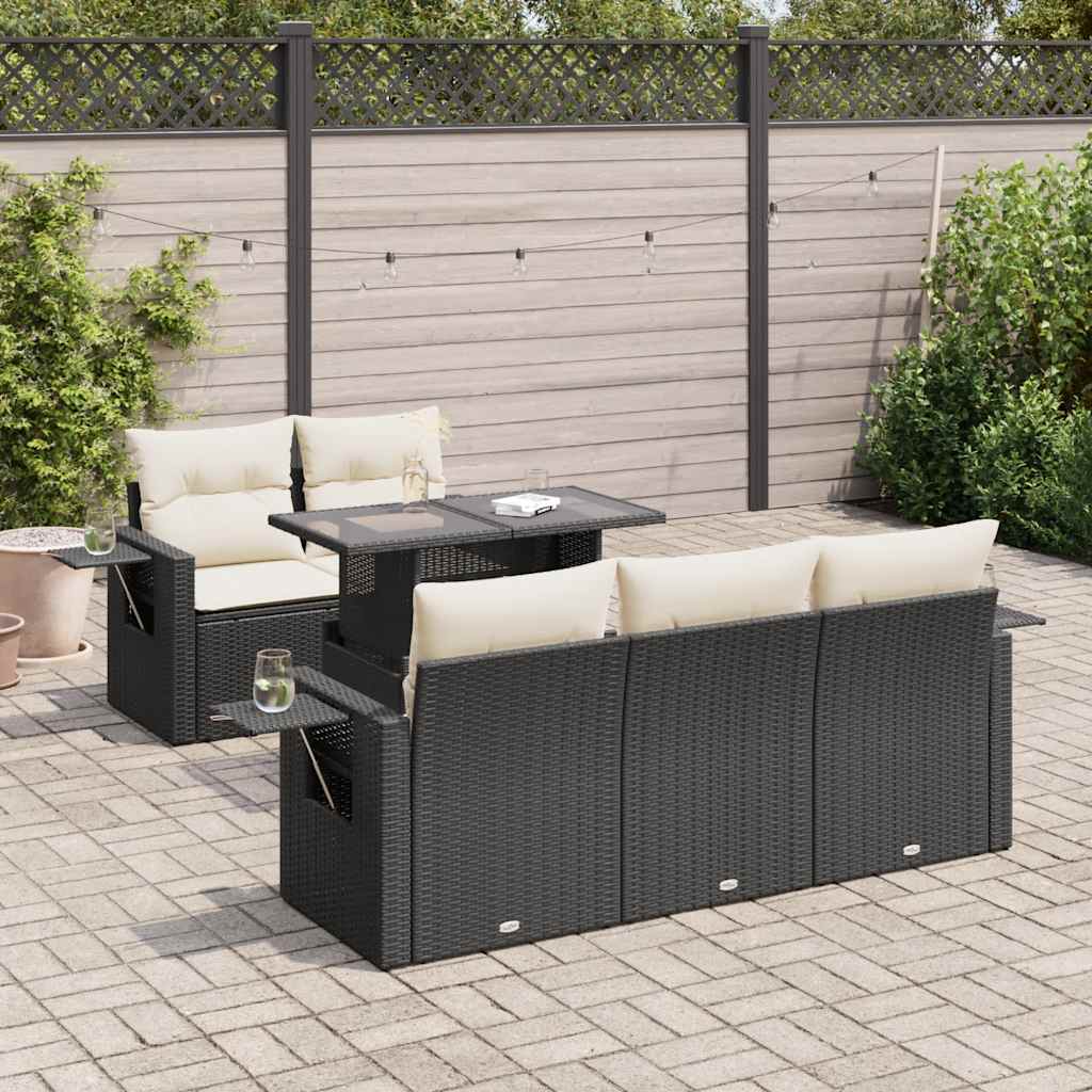 6-delige Loungeset met kussens poly rattan zwart is nu te koop bij PeponiXL, paradijselijk wonen!