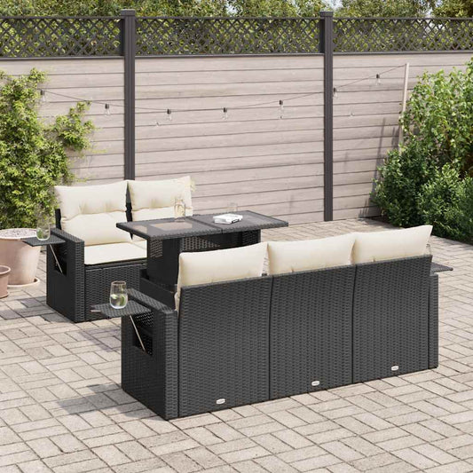 6-delige Loungeset met kussens poly rattan zwart is nu te koop bij PeponiXL, paradijselijk wonen!