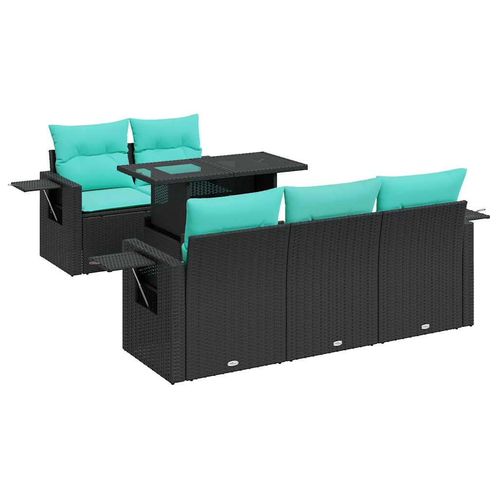 6-delige Loungeset met kussens poly rattan acacia zwart is nu te koop bij PeponiXL, paradijselijk wonen!