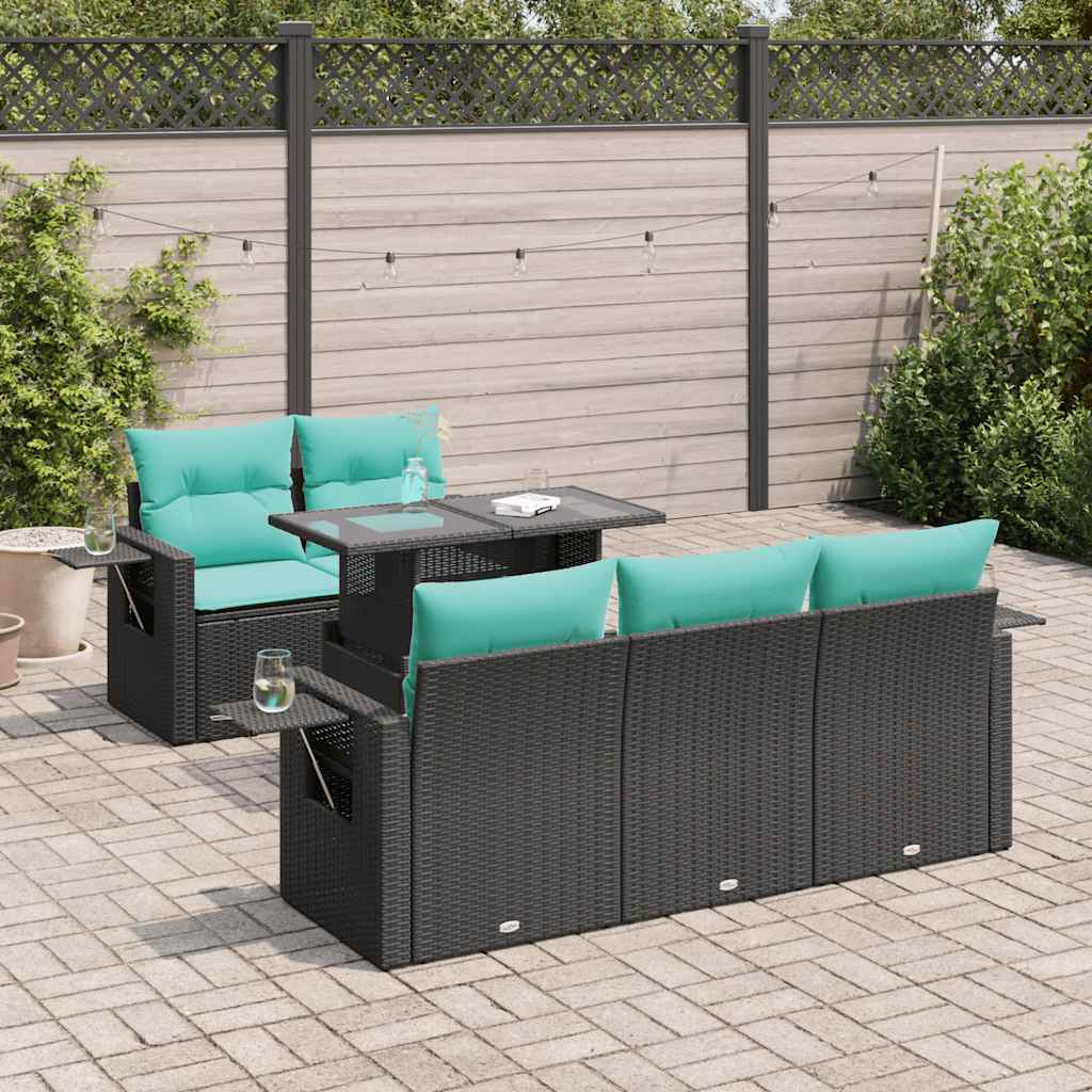 6-delige Loungeset met kussens poly rattan acacia zwart is nu te koop bij PeponiXL, paradijselijk wonen!