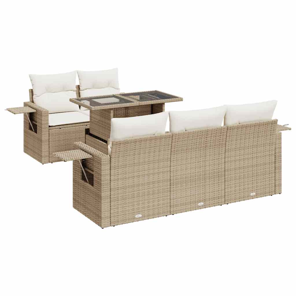 6-delige Loungeset met kussens poly rattan beige is nu te koop bij PeponiXL, paradijselijk wonen!