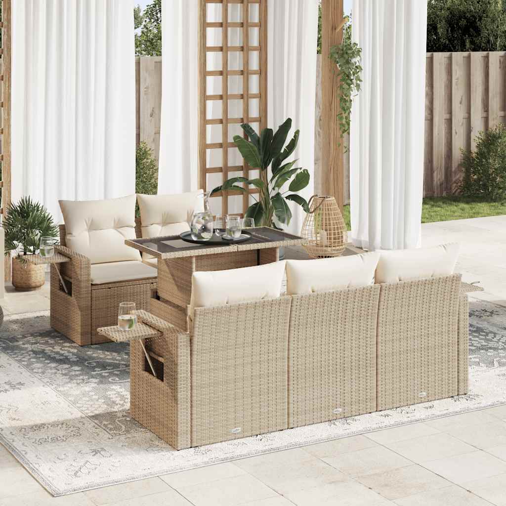 6-delige Loungeset met kussens poly rattan beige is nu te koop bij PeponiXL, paradijselijk wonen!
