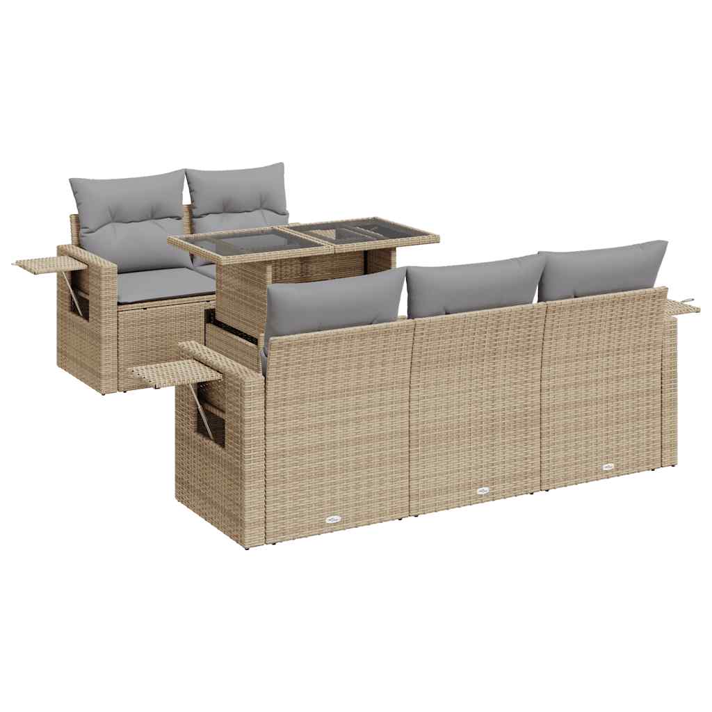 6-delige Loungeset met kussens poly rattan beige is nu te koop bij PeponiXL, paradijselijk wonen!