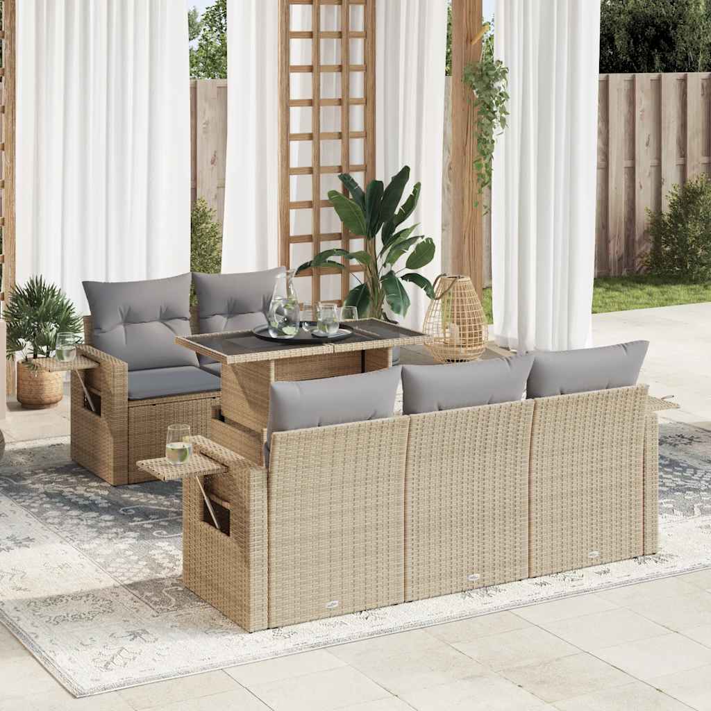 6-delige Loungeset met kussens poly rattan beige is nu te koop bij PeponiXL, paradijselijk wonen!