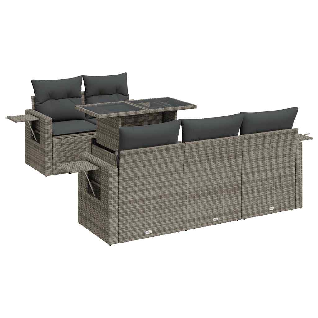 6-delige Loungeset met kussens poly rattan grijs is nu te koop bij PeponiXL, paradijselijk wonen!