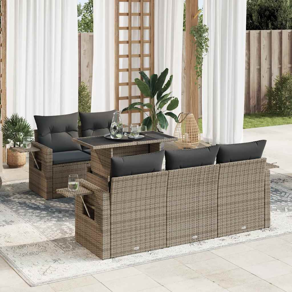 6-delige Loungeset met kussens poly rattan grijs is nu te koop bij PeponiXL, paradijselijk wonen!