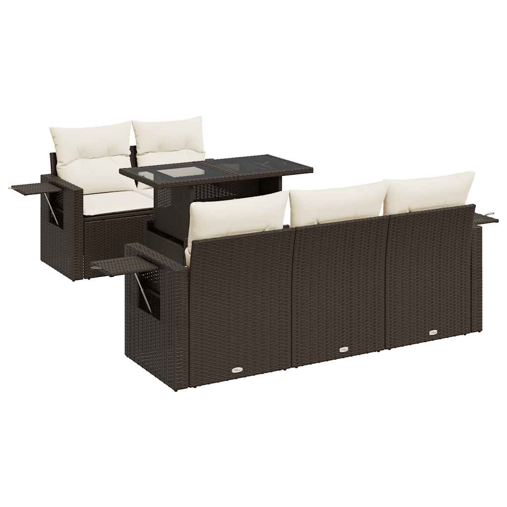 6-delige Loungeset met kussens poly rattan bruin is nu te koop bij PeponiXL, paradijselijk wonen!
