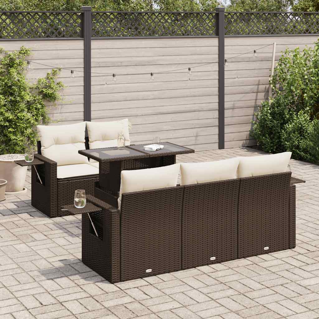 6-delige Loungeset met kussens poly rattan bruin is nu te koop bij PeponiXL, paradijselijk wonen!