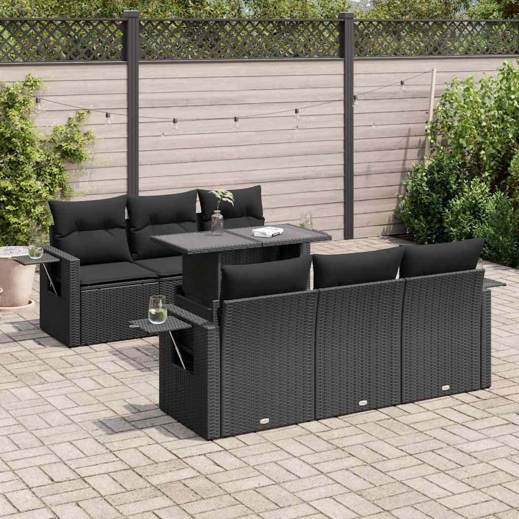 7-delige Loungeset met kussens poly rattan zwart is nu te koop bij PeponiXL, paradijselijk wonen!