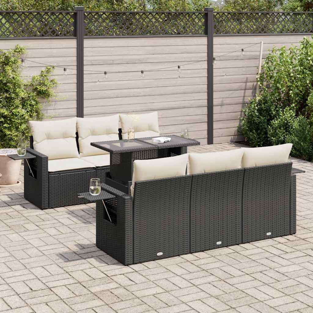 7-delige Loungeset met kussens poly rattan zwart is nu te koop bij PeponiXL, paradijselijk wonen!