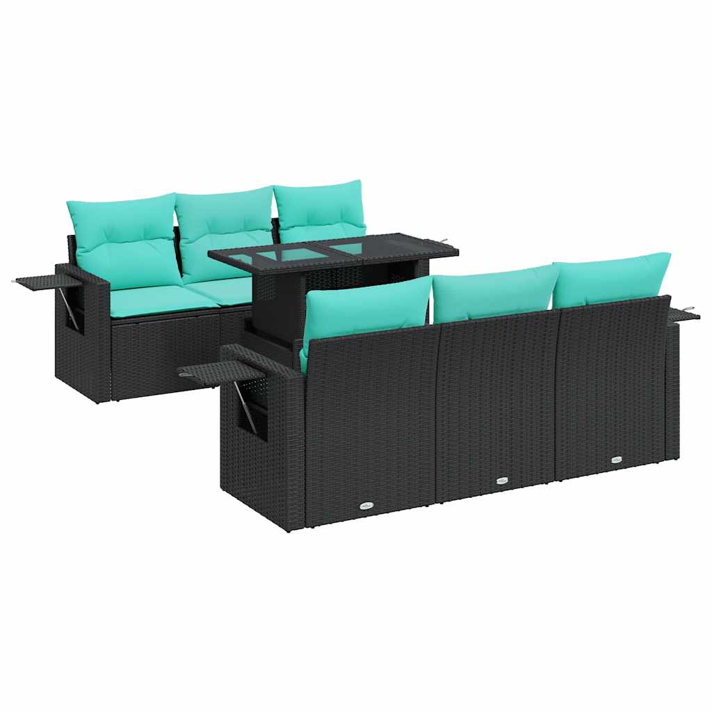 7-delige Loungeset met kussens poly rattan acacia zwart is nu te koop bij PeponiXL, paradijselijk wonen!