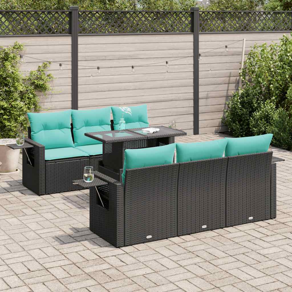 7-delige Loungeset met kussens poly rattan acacia zwart is nu te koop bij PeponiXL, paradijselijk wonen!