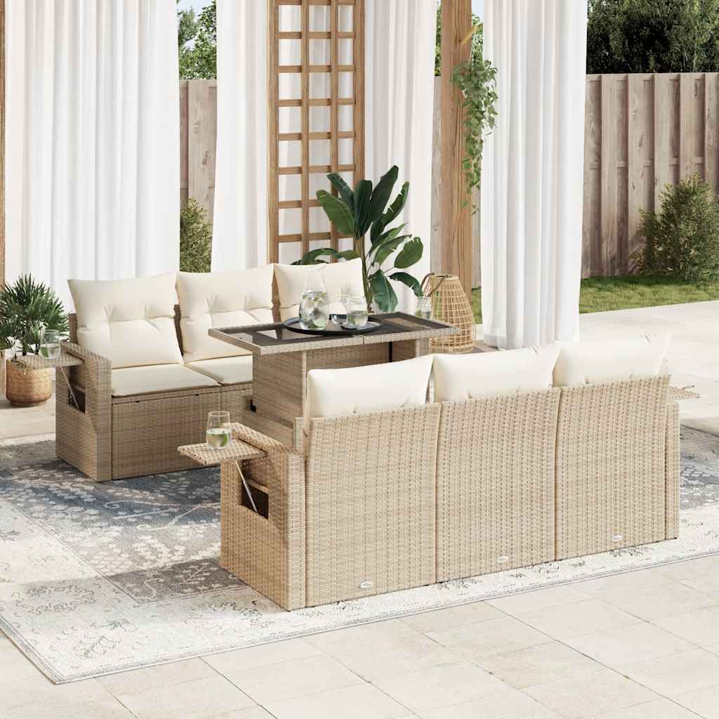 7-delige Loungeset met kussens poly rattan beige is nu te koop bij PeponiXL, paradijselijk wonen!