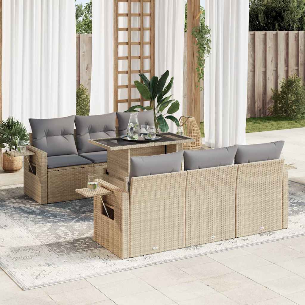 7-delige Loungeset met kussens poly rattan beige is nu te koop bij PeponiXL, paradijselijk wonen!
