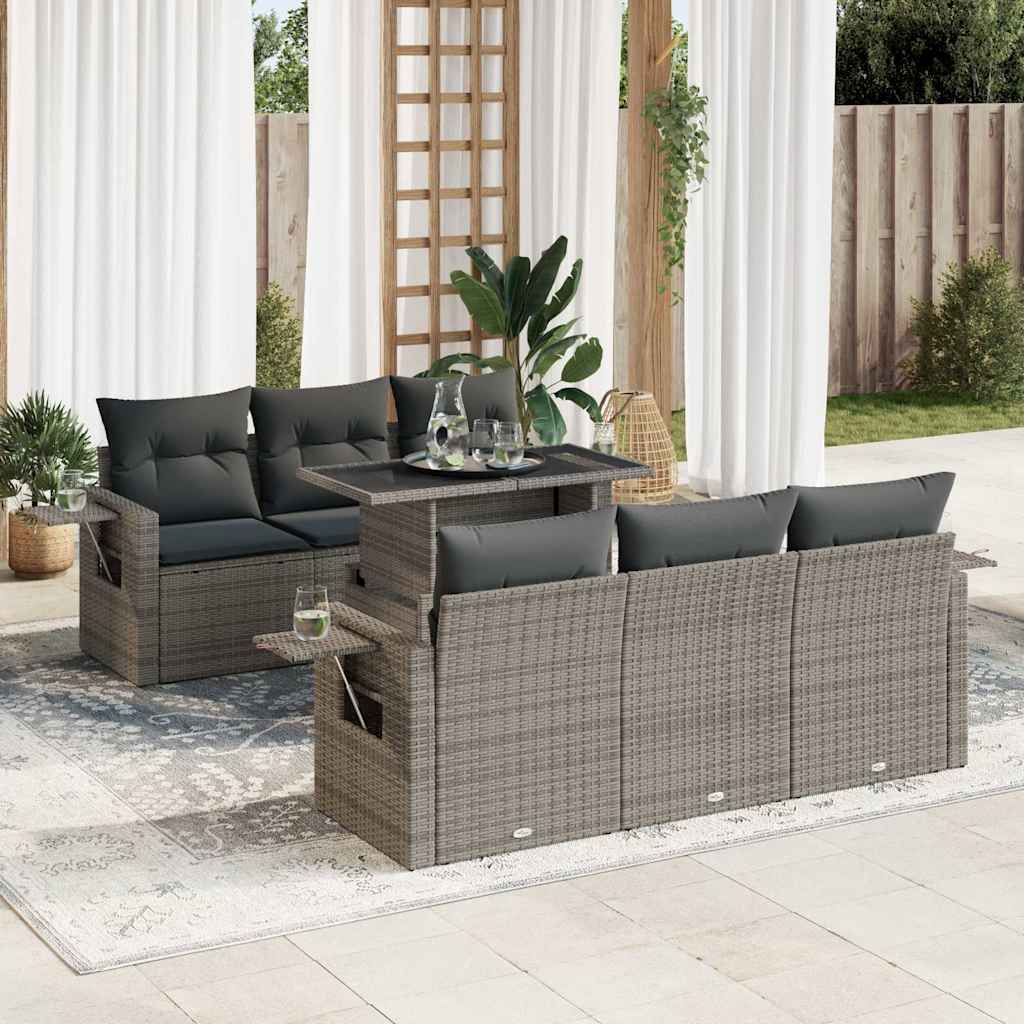 7-delige Loungeset met kussens poly rattan grijs is nu te koop bij PeponiXL, paradijselijk wonen!