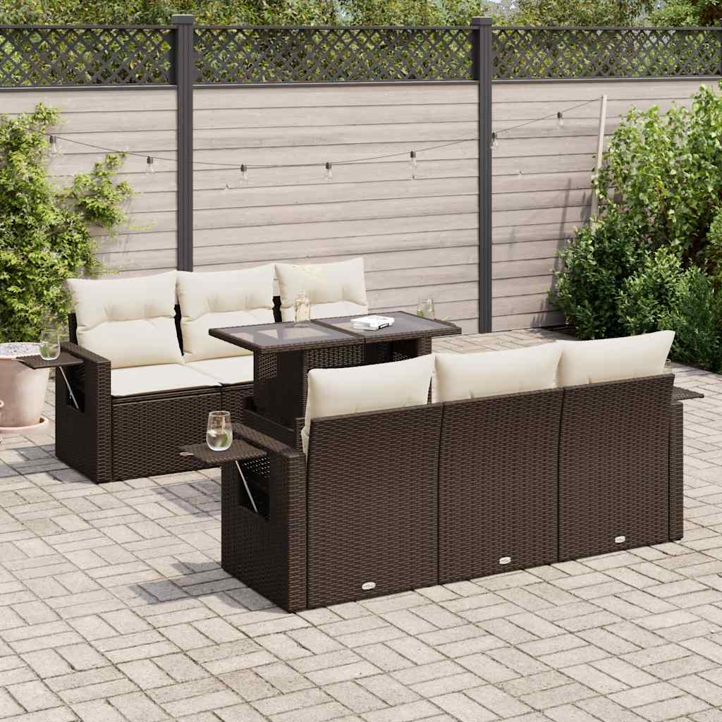 7-delige Loungeset met kussens poly rattan bruin is nu te koop bij PeponiXL, paradijselijk wonen!